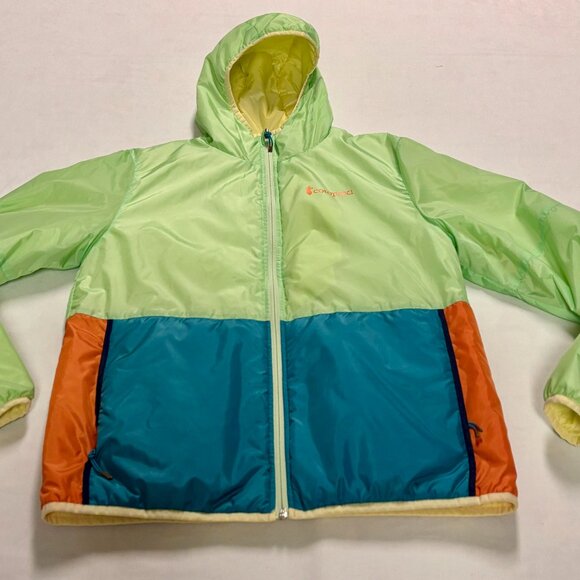 ~Cotopaxi REVERSIBLE Puffer Full Zip Hooded Winter Jacket Women's M Yellow/Green - Picture 1 of 6